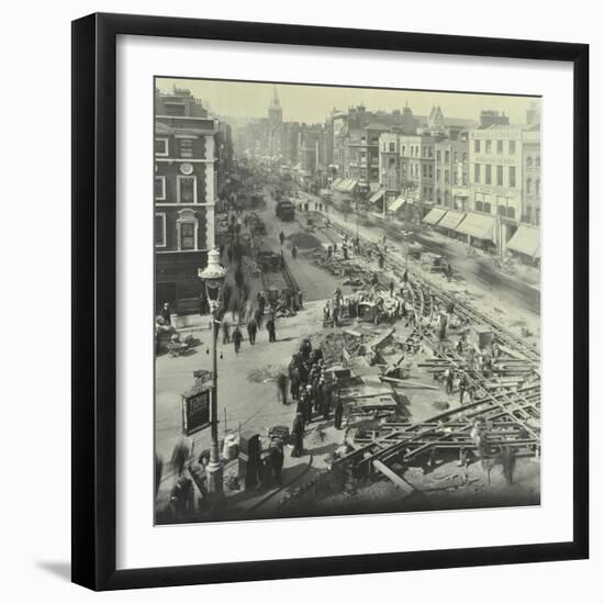 Tramlines Being Laid, Whitechapel High Street, London, 1929-null-Framed Photographic Print