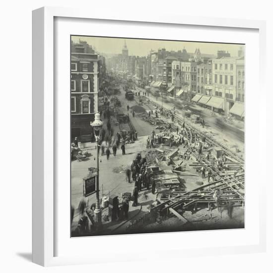 Tramlines Being Laid, Whitechapel High Street, London, 1929-null-Framed Photographic Print