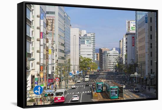 Trams and Traffic, Hiroshima, Hiroshima Prefecture, Japan-Ian Trower-Framed Stretched Canvas