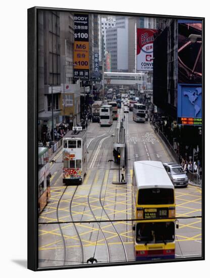 Trams, Des Voeux Road, Central, Hong Kong Island, Hong Kong, China-Amanda Hall-Framed Photographic Print