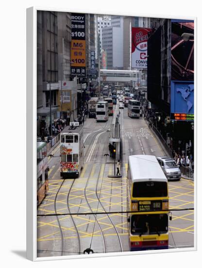 Trams, Des Voeux Road, Central, Hong Kong Island, Hong Kong, China-Amanda Hall-Framed Photographic Print