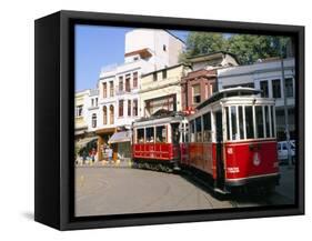 Trams on Istikal Cad, Beyoglu Quarter, Istanbul, Turkey-Bruno Morandi-Framed Stretched Canvas