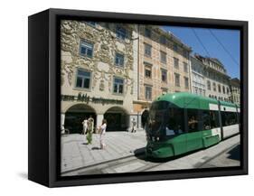 Trams Run Along Herrengasse, Stop at Hauptplatz in Main Street of Old Town, Graz, Styria, Austria-Ken Gillham-Framed Stretched Canvas