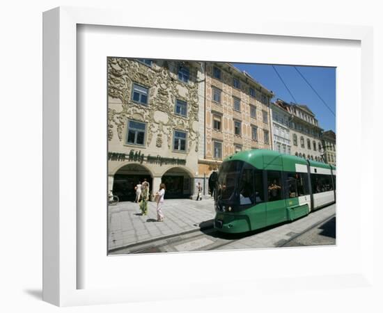 Trams Run Along Herrengasse, Stop at Hauptplatz in Main Street of Old Town, Graz, Styria, Austria-Ken Gillham-Framed Photographic Print