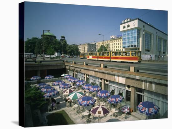 Trams Running Close to a Cafe on G Dimitrov Street in Sofia, Bulgaria, Europe-Richardson Rolf-Stretched Canvas