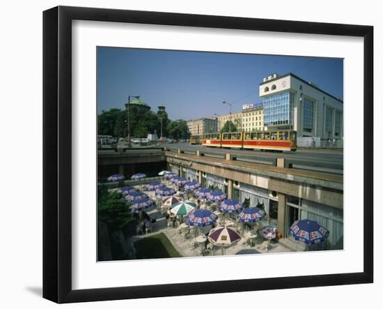 Trams Running Close to a Cafe on G Dimitrov Street in Sofia, Bulgaria, Europe-Richardson Rolf-Framed Photographic Print