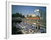 Trams Running Close to a Cafe on G Dimitrov Street in Sofia, Bulgaria, Europe-Richardson Rolf-Framed Photographic Print