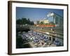 Trams Running Close to a Cafe on G Dimitrov Street in Sofia, Bulgaria, Europe-Richardson Rolf-Framed Photographic Print