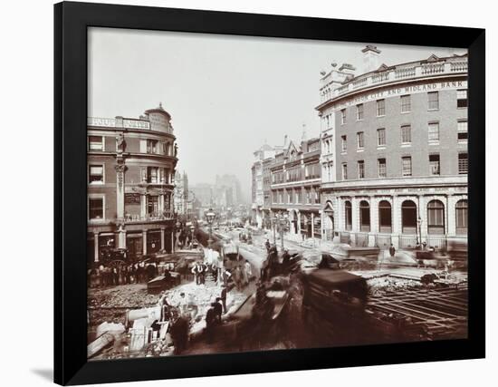 Tramway Electrification at the Junction of Goswell Road and Old Street, London, 1906-null-Framed Photographic Print