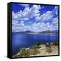 Tranquil Lake Against Cloudy Sky, Sardinia, Italy-null-Framed Stretched Canvas