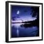 Tranquil Lake Against Starry Sky, Moon and Falling Meteorites, Russia-null-Framed Photographic Print