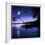 Tranquil Lake Against Starry Sky, Moon and Falling Meteorites, Russia-null-Framed Photographic Print