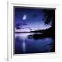 Tranquil Lake Against Starry Sky, Moon and Falling Meteorites, Russia-null-Framed Photographic Print