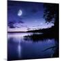 Tranquil Lake Against Starry Sky, Moon and Falling Meteorites, Russia-null-Mounted Photographic Print