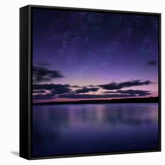 Tranquil Lake Against Starry Sky, Russia-null-Framed Stretched Canvas