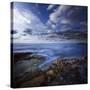 Tranquil Lake and Rocky Shore Against Cloudy Sky, Crete, Greece-null-Stretched Canvas