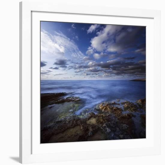 Tranquil Lake and Rocky Shore Against Cloudy Sky, Crete, Greece-null-Framed Photographic Print
