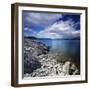 Tranquil Lake and Rocky Shore Against Cloudy Sky, Sardinia, Italy-null-Framed Photographic Print