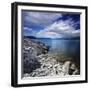 Tranquil Lake and Rocky Shore Against Cloudy Sky, Sardinia, Italy-null-Framed Photographic Print