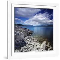 Tranquil Lake and Rocky Shore Against Cloudy Sky, Sardinia, Italy-null-Framed Photographic Print