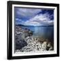 Tranquil Lake and Rocky Shore Against Cloudy Sky, Sardinia, Italy-null-Framed Photographic Print