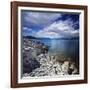 Tranquil Lake and Rocky Shore Against Cloudy Sky, Sardinia, Italy-null-Framed Photographic Print