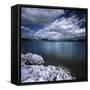 Tranquil Lake and Rocky Shore Against Cloudy Sky, Sardinia, Italy-null-Framed Stretched Canvas