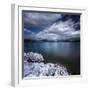 Tranquil Lake and Rocky Shore Against Cloudy Sky, Sardinia, Italy-null-Framed Photographic Print