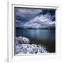 Tranquil Lake and Rocky Shore Against Cloudy Sky, Sardinia, Italy-null-Framed Photographic Print