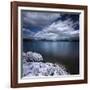 Tranquil Lake and Rocky Shore Against Cloudy Sky, Sardinia, Italy-null-Framed Photographic Print