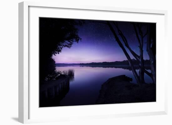 Tranquil Lake and Trees Against Starry Sky, Moscow, Russia-null-Framed Photographic Print