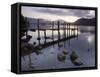 Tranquil Landscape and Pier, Derwent Water, Lake District, Cumbria, England-Peter Adams-Framed Stretched Canvas