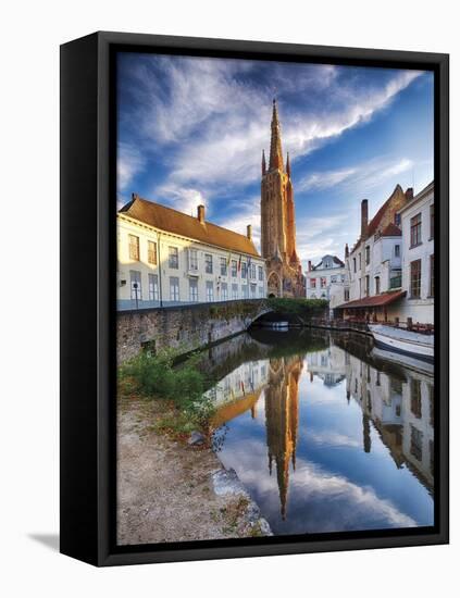 Tranquil Scene in Bruges ,Flanders, Belgium-George Oze-Framed Stretched Canvas