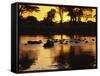 Tranquil Scene of a Group of Hippopotamus in Water at Sunset, Okavango Delta, Botswana-Paul Allen-Framed Stretched Canvas