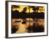 Tranquil Scene of a Group of Hippopotamus in Water at Sunset, Okavango Delta, Botswana-Paul Allen-Framed Photographic Print