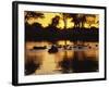 Tranquil Scene of a Group of Hippopotamus in Water at Sunset, Okavango Delta, Botswana-Paul Allen-Framed Photographic Print