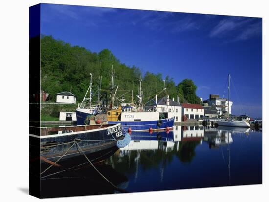 Tranquil Scene of Boats Reflected in Still Water on the Crinan Canal, Crinan, Strathclyde, Scotland-Kathy Collins-Stretched Canvas