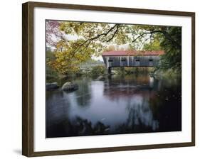 Tranquil Scene with Covered Bridge-null-Framed Photographic Print