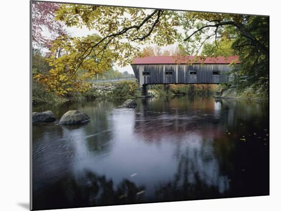 Tranquil Scene with Covered Bridge-null-Mounted Photographic Print