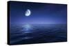 Tranquil Seas Against Rising Moon in a Starry Sky, Crete, Greece-null-Stretched Canvas