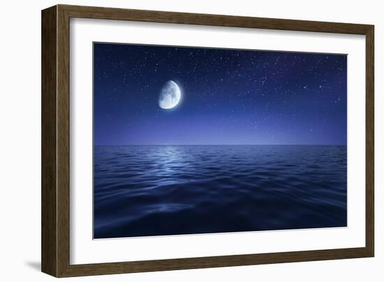 Tranquil Seas Against Rising Moon in a Starry Sky, Crete, Greece-null-Framed Photographic Print