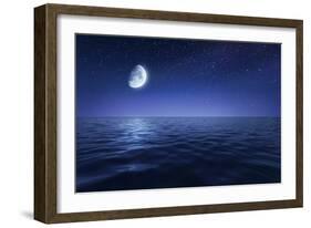 Tranquil Seas Against Rising Moon in a Starry Sky, Crete, Greece-null-Framed Photographic Print