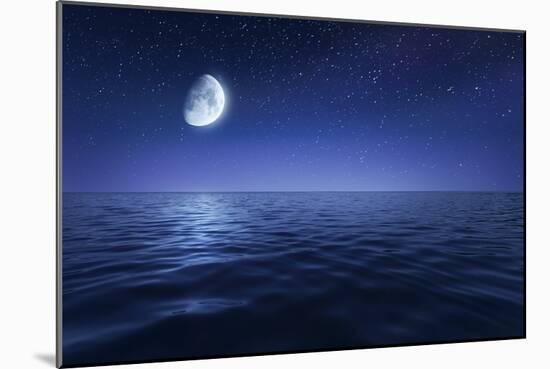 Tranquil Seas Against Rising Moon in a Starry Sky, Crete, Greece-null-Mounted Photographic Print