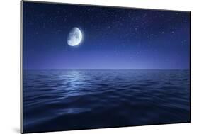 Tranquil Seas Against Rising Moon in a Starry Sky, Crete, Greece-null-Mounted Photographic Print