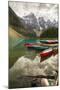 Tranquil setting of rowing boats on Moraine Lake, Banff National Park, UNESCO World Heritage Site, -Frank Fell-Mounted Photographic Print