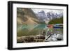 Tranquil setting of rowing boats on Moraine Lake, Banff National Park, UNESCO World Heritage Site, -Frank Fell-Framed Photographic Print