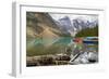 Tranquil setting of rowing boats on Moraine Lake, Banff National Park, UNESCO World Heritage Site, -Frank Fell-Framed Photographic Print