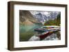 Tranquil setting of rowing boats on Moraine Lake, Banff National Park, UNESCO World Heritage Site,-Frank Fell-Framed Photographic Print