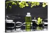 Tranquil Spa Scene - Massage Oil and Candle on Black Stones with Green Orchid-crystalfoto-Stretched Canvas