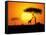 Tranquil Sunset Scene In Africa. Silhouette Animals And Trees In Africa Sunset Background-ori-artiste-Framed Stretched Canvas